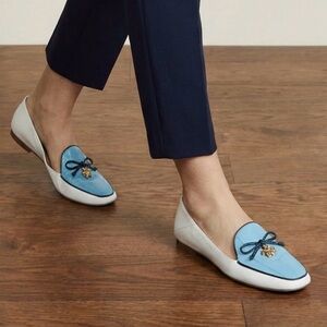 Tory Burch Elegant Blue and White leather Loafers